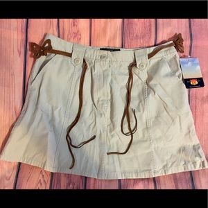 16 Tan Belted Mini Low Rise Cotton Pockets Skirt